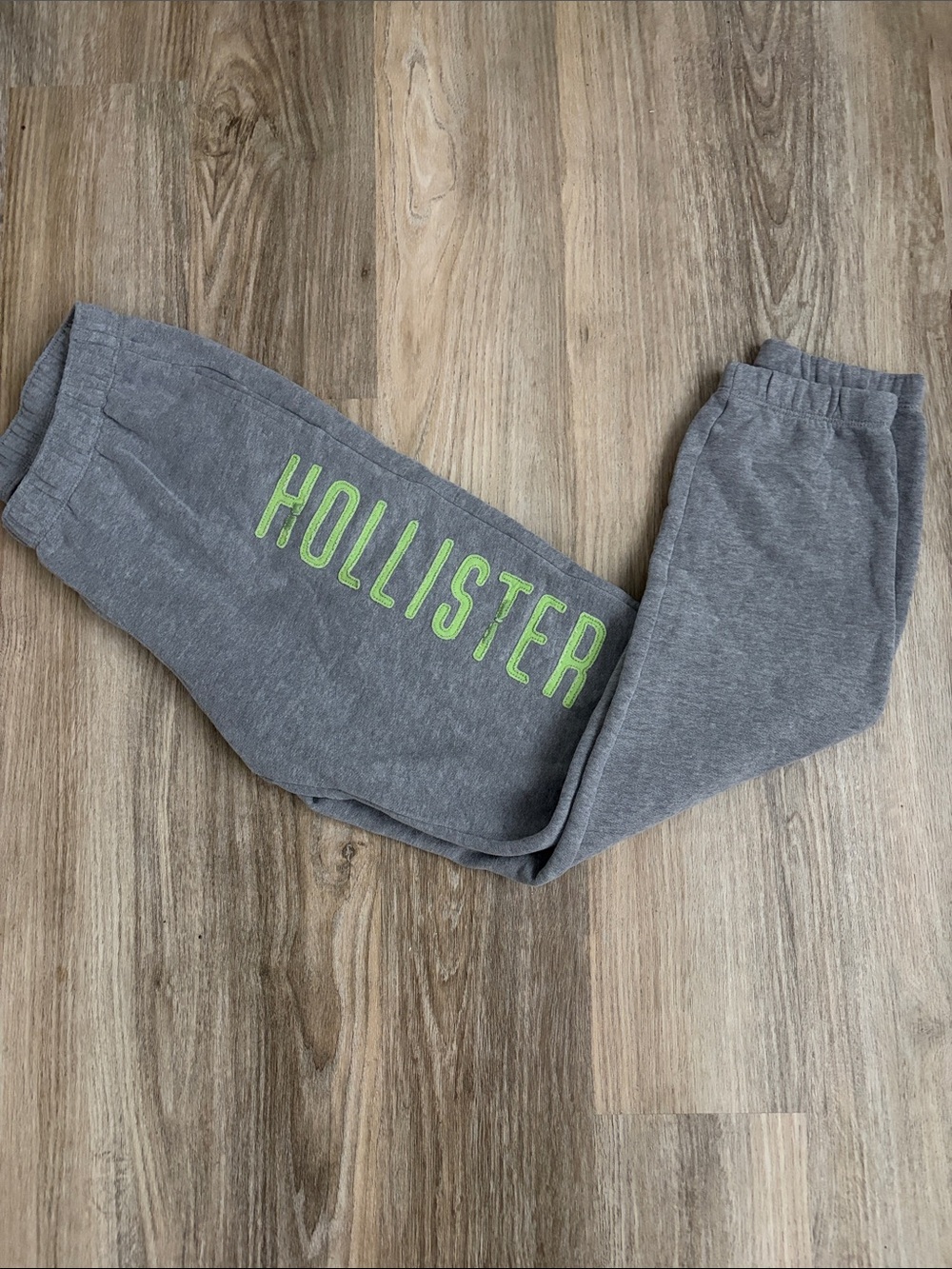 Hollister Kids Gray Joggers with Lime Green Logo
